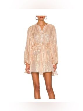 Gold Ruffle Long-Sleeve Metallic dress